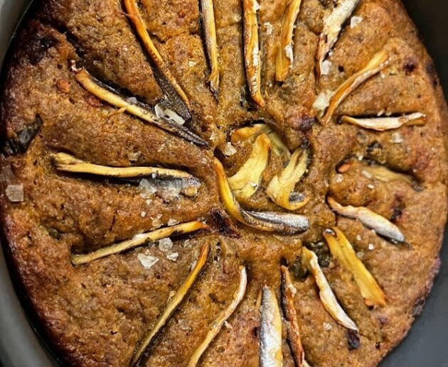Savory Anchovy & Mushroom Skillet Cake (Gluten-Free, Soy-Free, Dairy-Free)