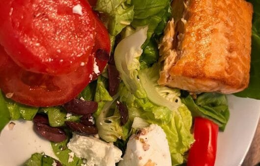 Mediterranean Salmon Salad Bowl (Gluten-Free, Soy-Free, Dairy-Free Option)