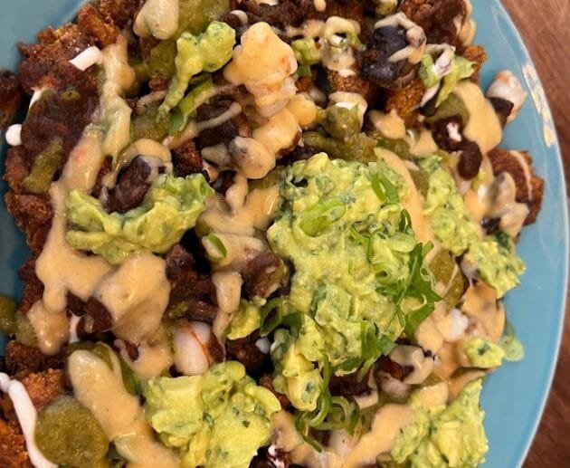 Loaded Plantain Nachos with Cashew Cheese and Guacamole