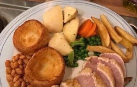 Gluten-Free Roast-Inspired Plate with Baked Veggies and Chickpea Cakes