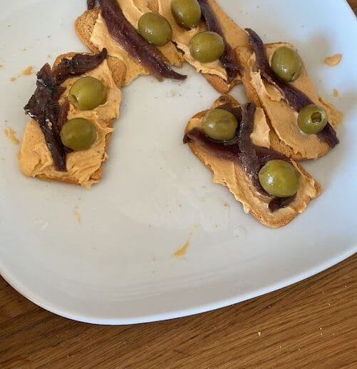 Savory Anchovy & Olive Hummus Bites