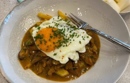 Savory Mushroom Gravy Fries with Fried Egg