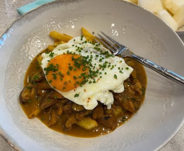 Savory Mushroom Gravy Fries with Fried Egg