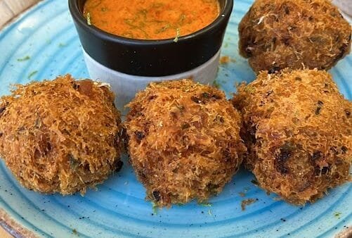 Gluten-Free, Soy-Free, Dairy-Free Crispy Veggie Fritters with Roasted Red Pepper Dip