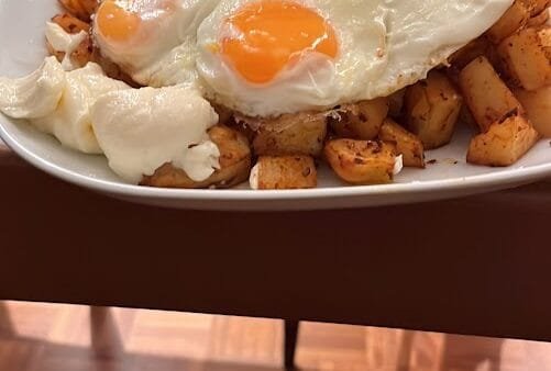 Crispy Breakfast Potatoes with Sunny Eggs & Vegan Garlic Aioli