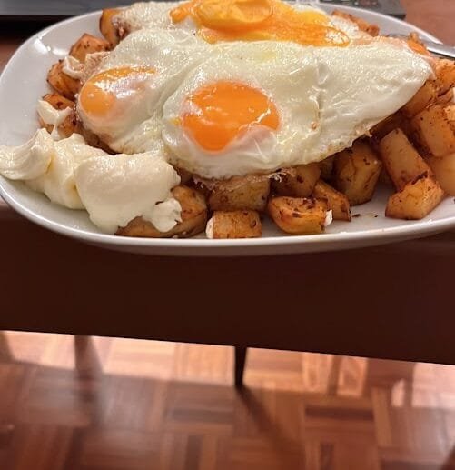 Crispy Breakfast Potatoes with Sunny Eggs & Vegan Garlic Aioli