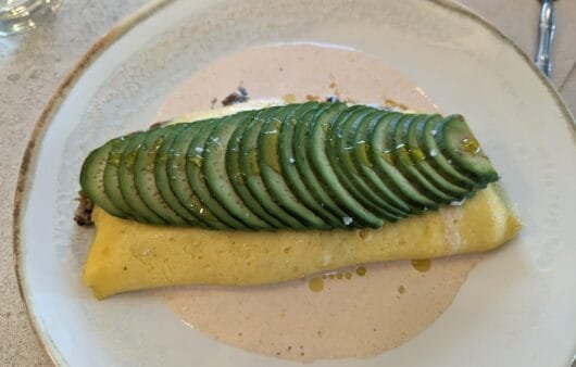 Avocado-Covered Savory Omelet Roll with Spiced Tahini Sauce (Gluten-Free, Soy-Free, Dairy-Free)