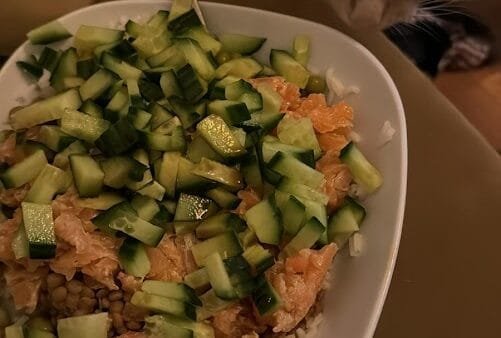 Salmon Rice Bowl with Cucumber Crunch (Gluten-Free, Soy-Free, Dairy-Free)