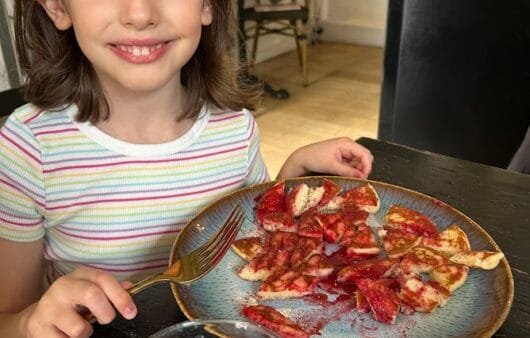 Mini Pancake Bites with Strawberry Sauce