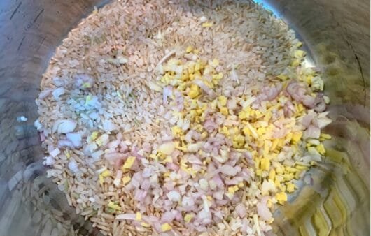 Savory Chicken Congee Bowl with Crispy Chicken & Veggies