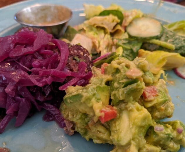 Gluten-Free, Soy-Free, Dairy-Free Falafel Bowl with Guacamole, Pickled Cabbage, and Crunchy Salad