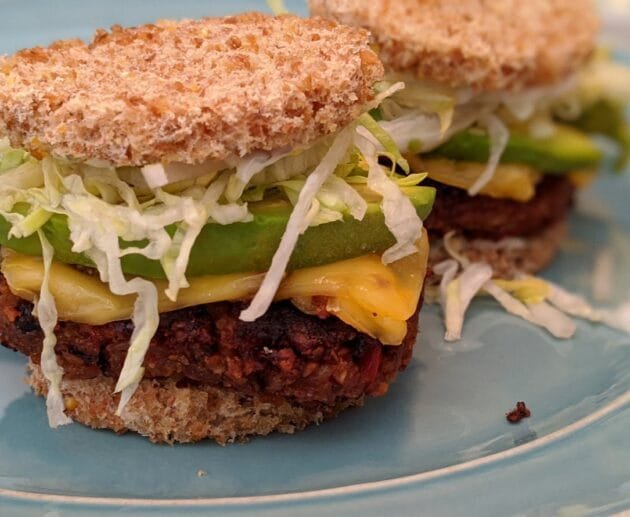 Mini Black Bean Veggie Sliders with Avocado & Shredded Lettuce