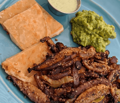 Sautéed Sesame Portobello Mushrooms with Cassava Flatbread & Guacamole