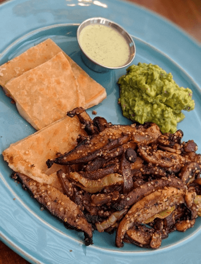 Sautéed Sesame Portobello Mushrooms with Cassava Flatbread & Guacamole
