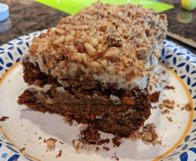 Gluten-Free Carrot Cake with Vegan Frosting & Walnut Crumble