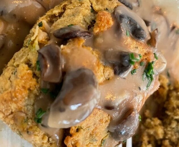 Savory Gluten-Free Herb Biscuits with Creamy Mushroom Gravy (Dairy-Free, Soy-Free)