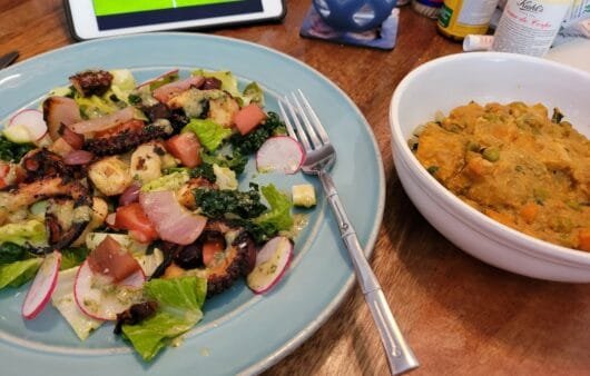 Grilled Octopus Salad & Vegan Vegetable Korma