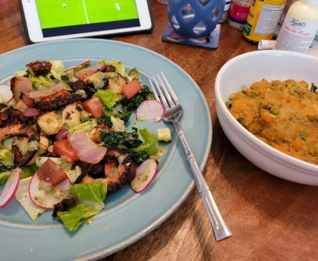 Grilled Octopus Salad & Vegan Vegetable Korma