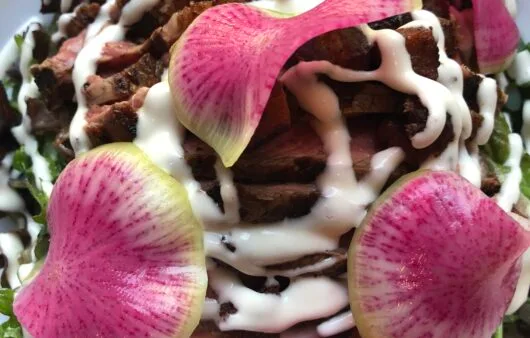 Grilled Steak Salad with Watermelon Radish and Dairy-Free Creamy Dressing