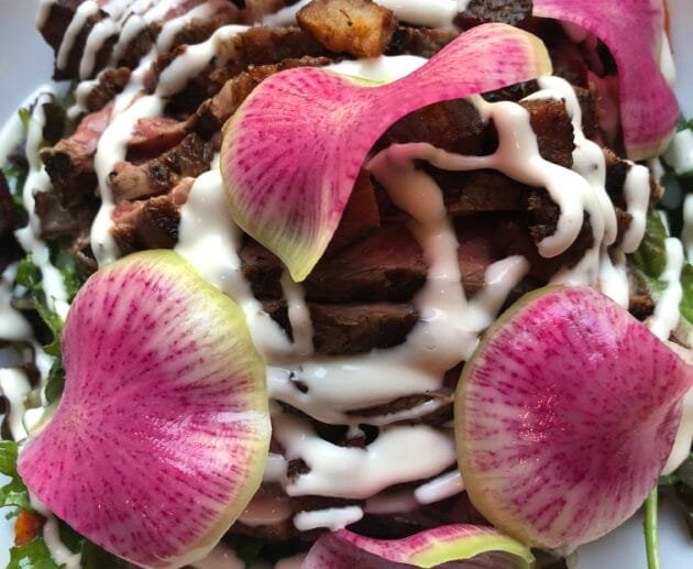 Grilled Steak Salad with Watermelon Radish and Dairy-Free Creamy Dressing