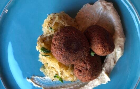 Gluten-Free Falafel with Roasted Spaghetti Squash and Creamy Hummus