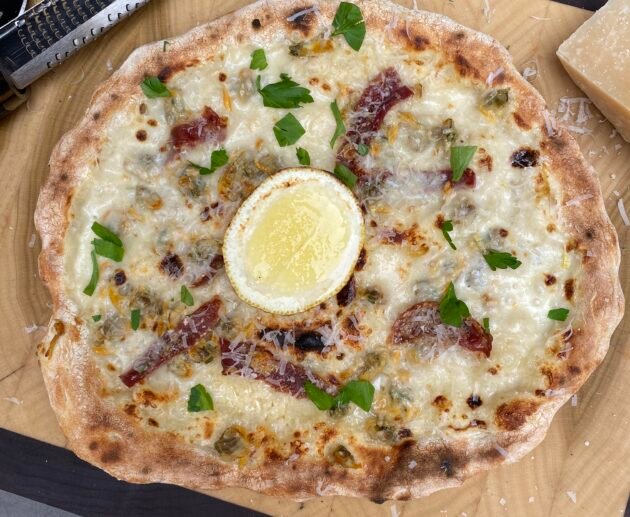 Gluten-Free White Pizza with Crispy Prosciutto and Lemon