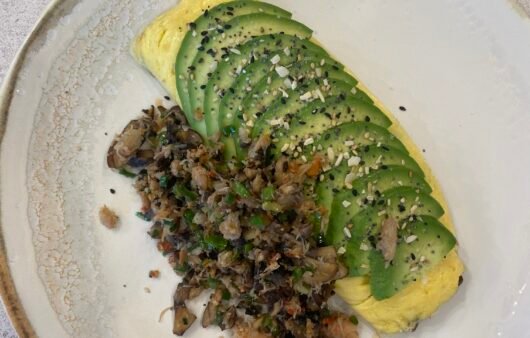 Mushroom and Herb Omelette with Avocado Slices