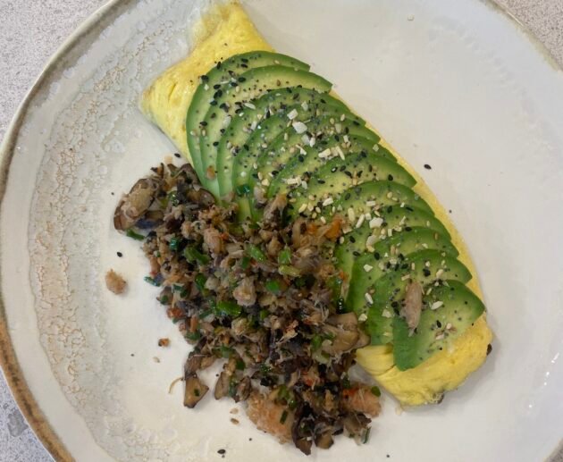 Mushroom and Herb Omelette with Avocado Slices