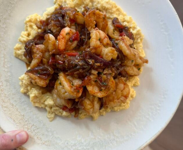 Spicy Garlic Shrimp with Creamy Polenta