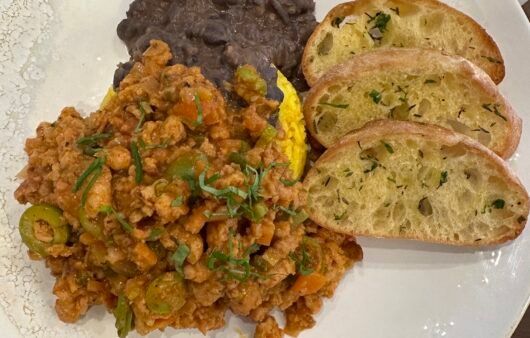 Cuban-Style Picadillo with Saffron Rice and Black Beans