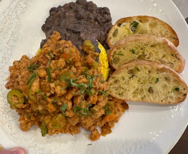Cuban-Style Picadillo with Saffron Rice and Black Beans