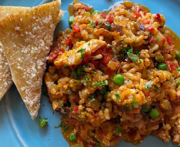 Spanish-Style Seafood Paella with Gluten-Free Flatbread