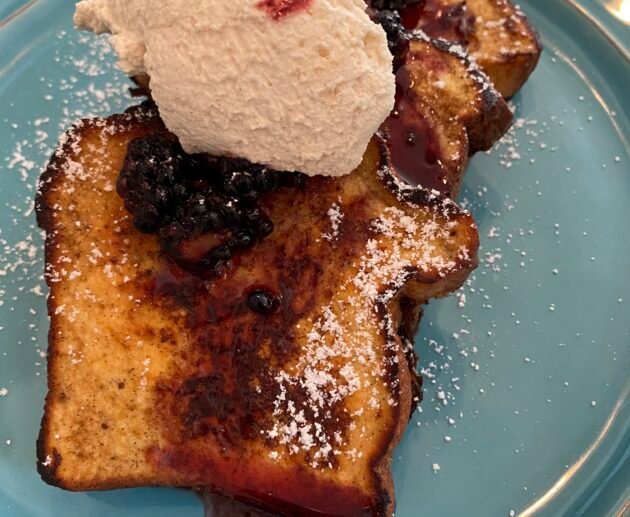 Gluten-Free French Toast with Blackberry Compote and Dairy-Free Cream