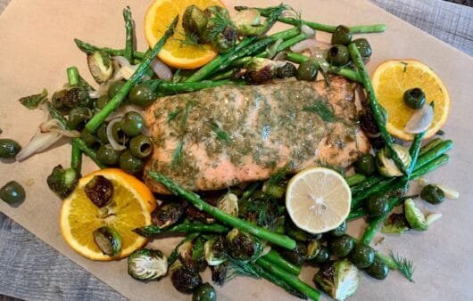 Herb & Dijon Baked Salmon with Roasted Vegetables