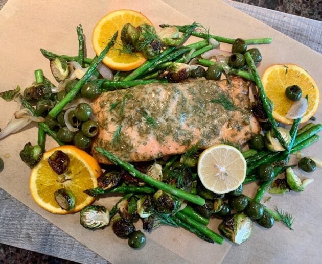 Herb & Dijon Baked Salmon with Roasted Vegetables
