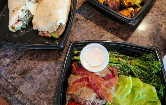 Bunless Bacon Avocado Burger with Roasted Broccolini
