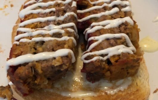 Meatloaf Open-Faced Sandwich with Vegan Drizzle