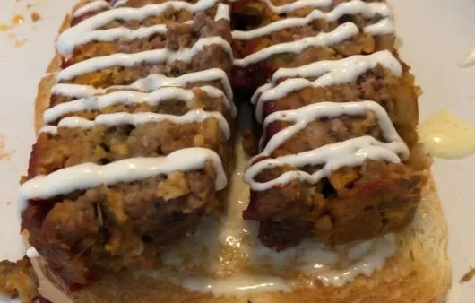 Meatloaf Open-Faced Sandwich with Vegan Drizzle
