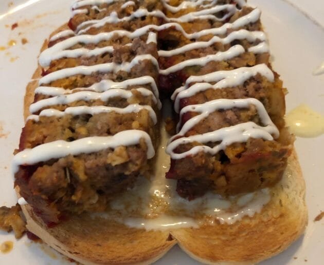 Meatloaf Open-Faced Sandwich with Vegan Drizzle