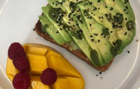 Sesame Avocado Toast with Mango-Raspberry Salad