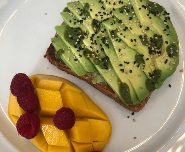 Sesame Avocado Toast with Mango-Raspberry Salad