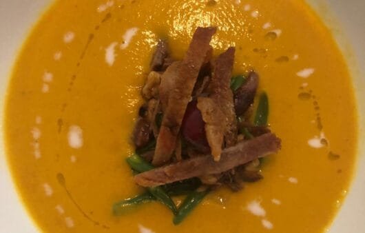 Coconut Carrot Ginger Soup with Crispy Duck (Gluten-Free, Soy-Free, Dairy-Free)