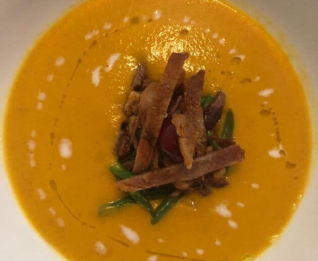 Coconut Carrot Ginger Soup with Crispy Duck (Gluten-Free, Soy-Free, Dairy-Free)