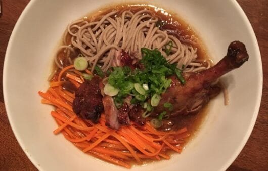 Ginger-Garlic Duck Leg with Carrot Noodle Broth Bowl