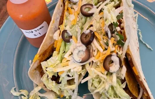 Loaded Plant-Based Tacos with Creamy Dressing & Mild Sauce