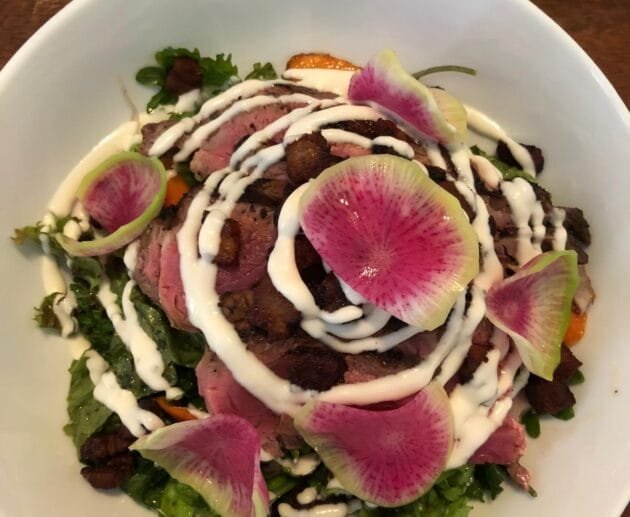 Rainbow Radish & Steak Salad with Coconut-Lime Drizzle