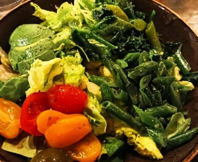 Blistered Green Veggies with Salsa Verde Aioli & Hemp (Gluten-Free, Dairy-Free, Soy-Free)